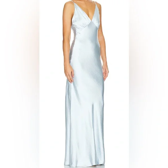 Revolve Whimsical Sky Blue Maxi Dress SzL,silk/satin Like,heavy Fancy Gown,Alani - Picture 4 of 11